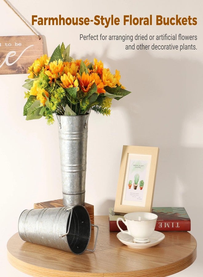 Varku 4 Pcs Galvanized Flower Buckets, 9in Farmhouse French Bucket with Handles, Flower Buckets for Cut Flowers,Flower Buckets for Flower Bar, Rustic Farmhouse Vases for Home Decor Wedding Table - Image 3